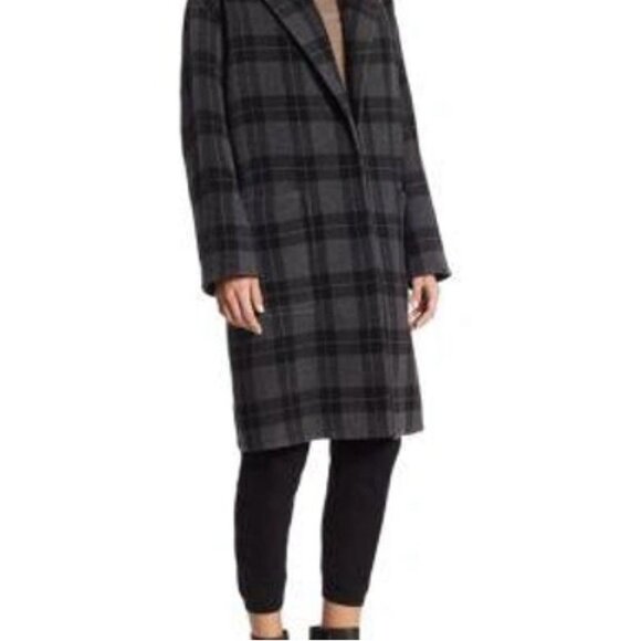 NWOT Vince Plaid Melton Car Coat in Black/Gray Wool Blend in Women's Large - Picture 13 of 16
